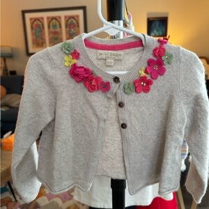 Mini Boden Cream Cardigan with Pink and Green Floral Details